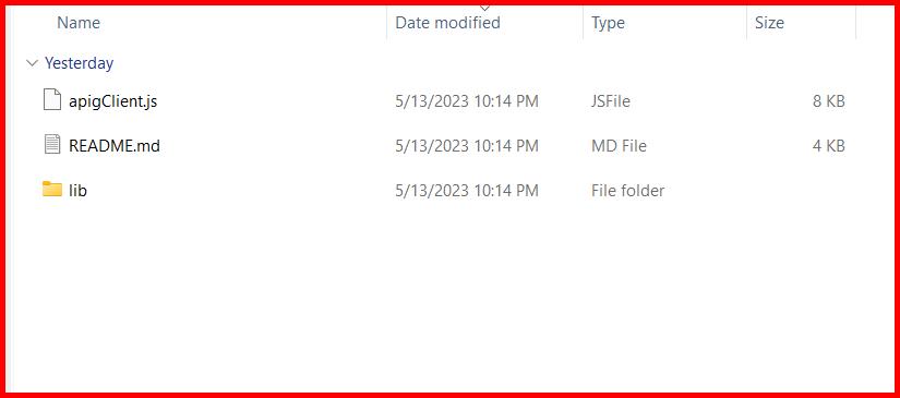 Picture showing the list of SDK files in the downloaded zip file